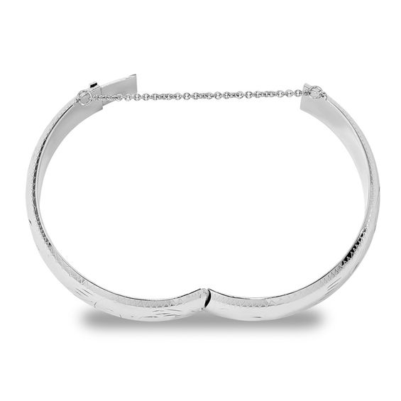 15.0mm Diamond-Cut Pattern Bangle in Sterling Silver with Safety Chain 15.0mm Diamond-Cut Pattern Bangle in Sterling Silver with Safety Chain