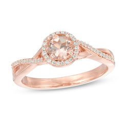 5.0mm Morganite and 1/10 CT. T.W. Diamond Frame Twist Shank Engagement Ring in 10K Rose Gold