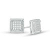 Thumbnail Image 0 of Men's 1/10 CT. T.W. Square-Shaped Multi-Diamond Textured Frame Stud Earrings in Sterling Silver