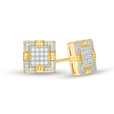 Men S 1 6 Ct T W Diamond Composite Square Frame Stud Earrings In