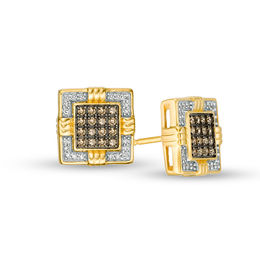 Mens Earrings Zales Men S 1 5 Ct T W Champagne And White Diamond Composite Square Frame Stud Earrings