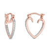 Thumbnail Image 0 of Diamond Accent Solitaire Inside-Out Heart Hoop Earrings in Sterling Silver and 18K Rose Gold Plate