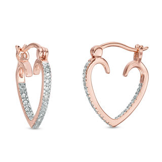 Diamond Accent Solitaire Inside-Out Heart Hoop Earrings in Sterling Silver and 18K Rose Gold Plate