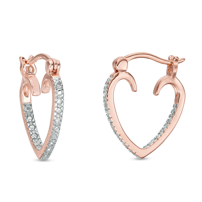 Diamond Accent Solitaire Inside-Out Heart Hoop Earrings in Sterling Silver and 18K Rose Gold Plate