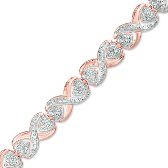 Diamond Accent Solitaire "X" Heart Bracelet in Sterling Silver and 18K Rose Gold Plate - 7.25"