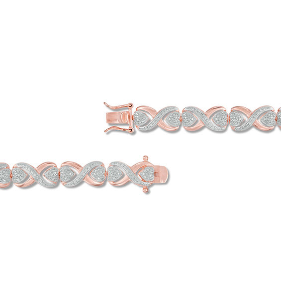 Diamond Accent Solitaire "X" Heart Bracelet in Sterling Silver and 18K Rose Gold Plate - 7.25"
