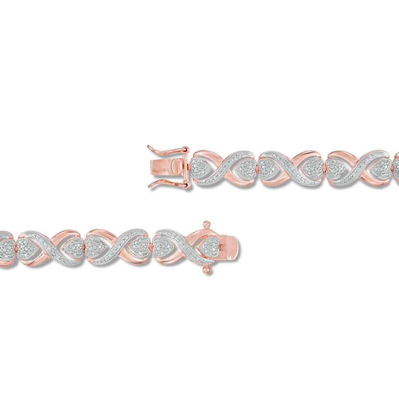 Main Image 2 of Diamond Accent Solitaire "X" Heart Bracelet in Sterling Silver and 18K Rose Gold Plate - 7.25"