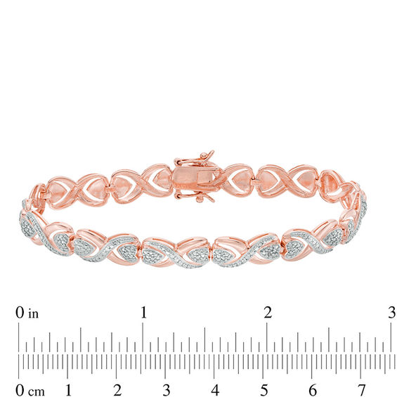 Diamond Accent Solitaire "X" Heart Bracelet in Sterling Silver and 18K Rose Gold Plate - 7.25"