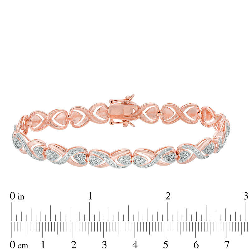 Main Image 3 of Diamond Accent Solitaire "X" Heart Bracelet in Sterling Silver and 18K Rose Gold Plate - 7.25"