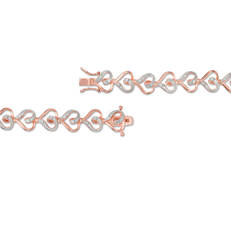 Main Image 2 of Diamond Accent Solitaire Swirl Heart Bracelet in Sterling Silver and 18K Rose Gold Plate - 8.0"