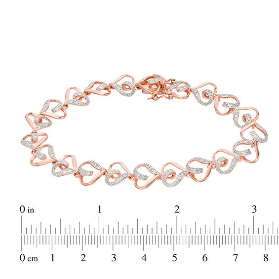 Diamond Accent Solitaire Swirl Heart Bracelet in Sterling Silver and 18K Rose Gold Plate - 8.0"