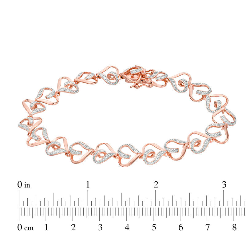 Main Image 3 of Diamond Accent Solitaire Swirl Heart Bracelet in Sterling Silver and 18K Rose Gold Plate - 8.0"
