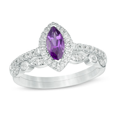 Marquise Amethyst and Lab Created White Sapphire Frame Vintage