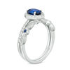 Thumbnail Image 1 of Oval Lab-Created Blue and White Sapphire Frame Vintage-Style Bridal Set in 10K White Gold