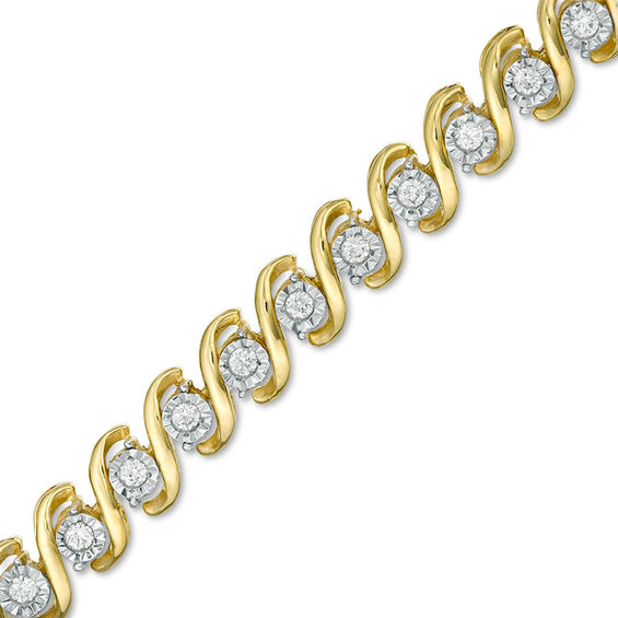 1/2 CT. T.w. Diamond "S" Tennis Bracelet in Sterling Silver with 14K Gold Plate - 7.25"