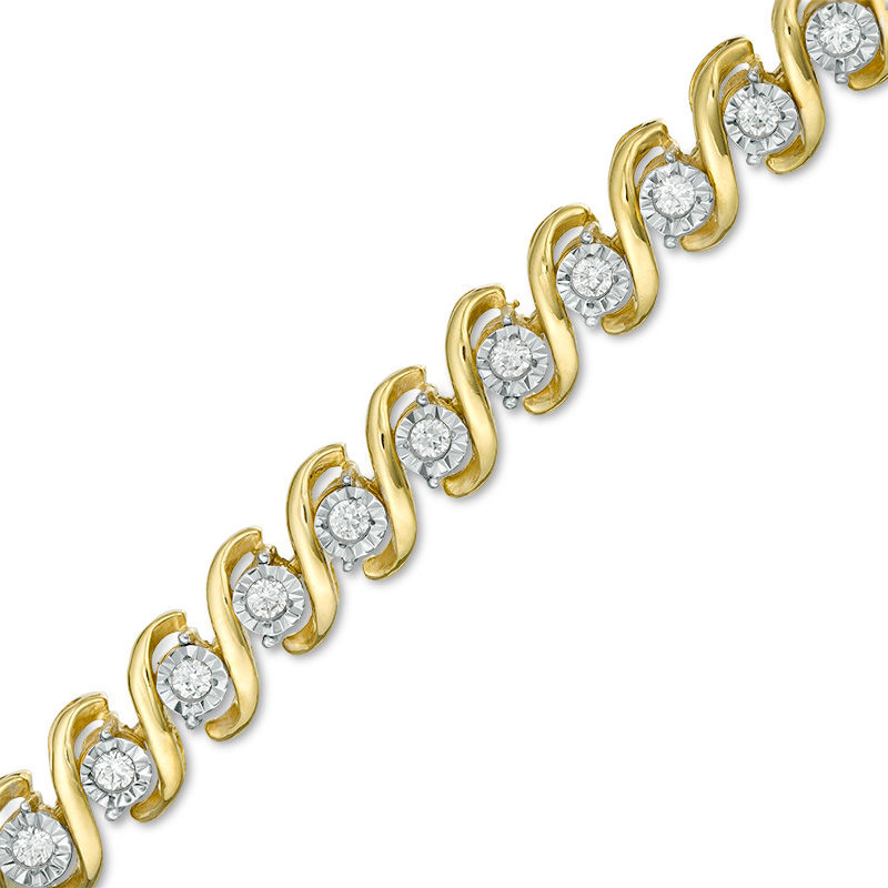 1/2 CT. T.W. Diamond "S" Tennis Bracelet in Sterling Silver with 14K Gold Plate - 7.25"