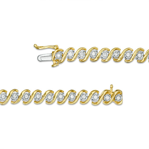1/2 CT. T.w. Diamond "S" Tennis Bracelet in Sterling Silver with 14K Gold Plate - 7.25"