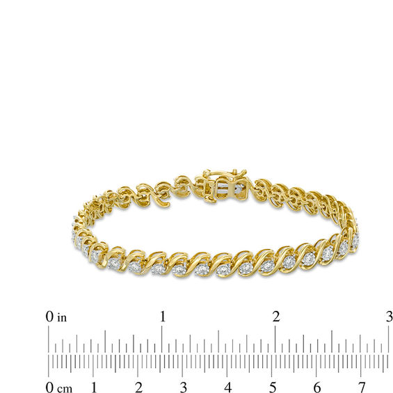 1/2 CT. T.w. Diamond "S" Tennis Bracelet in Sterling Silver with 14K Gold Plate - 7.25"