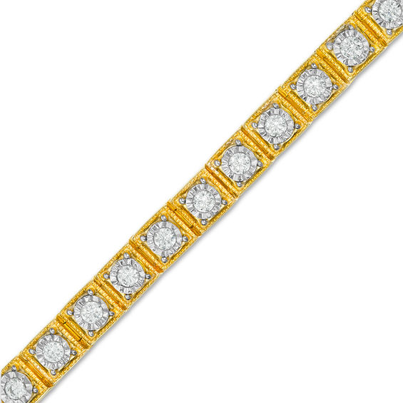 1 CT. T.w. Diamond Vintage-Style Tennis Bracelet in Sterling Silver with 14K Gold Plate - 7.25"