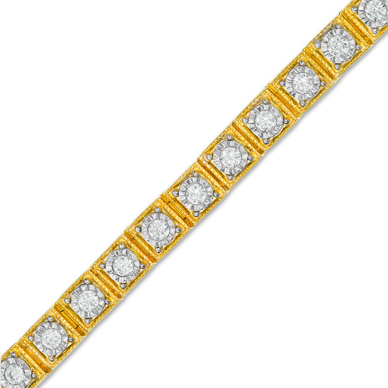 1 CT. T.W. Diamond Vintage-Style Tennis Bracelet in Sterling Silver with 14K Gold Plate - 7.25"