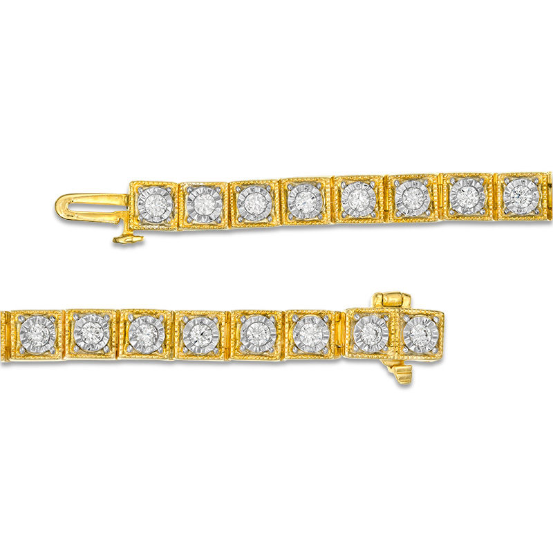 1 CT. T.W. Diamond Vintage-Style Tennis Bracelet in Sterling Silver with 14K Gold Plate - 7.25"