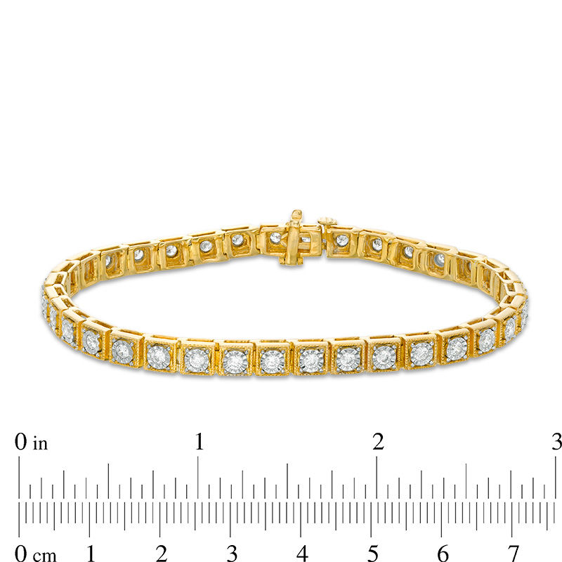 1 CT. T.W. Diamond Vintage-Style Tennis Bracelet in Sterling Silver with 14K Gold Plate - 7.25"