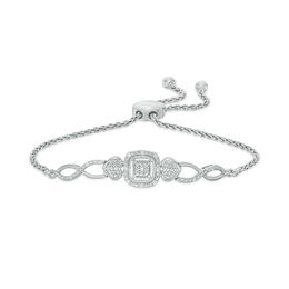 1/10 CT. T.W. Diamond Cushion Frame Heart-Sides Twist Bolo Bracelet in Sterling Silver - 9.5"