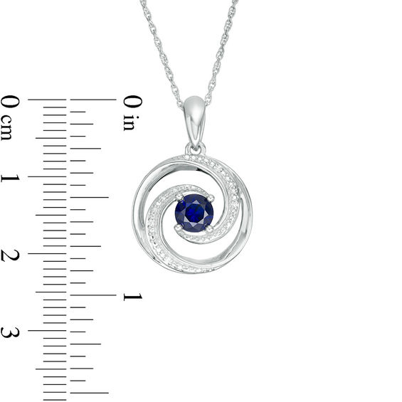 5.0mm Lab-Created Blue Sapphire and Diamond Accent Beaded Circular Wave Pendant in Sterling Silver
