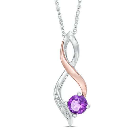 5.0mm Amethyst and Diamond Accent Beaded Infinity Flame Pendant in ...