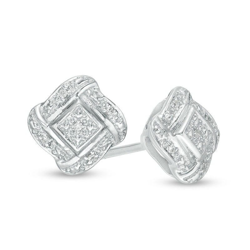 Main Image 1 of 1/20 CT. T.W. Diamond Square Knot Stud Earrings in Sterling Silver