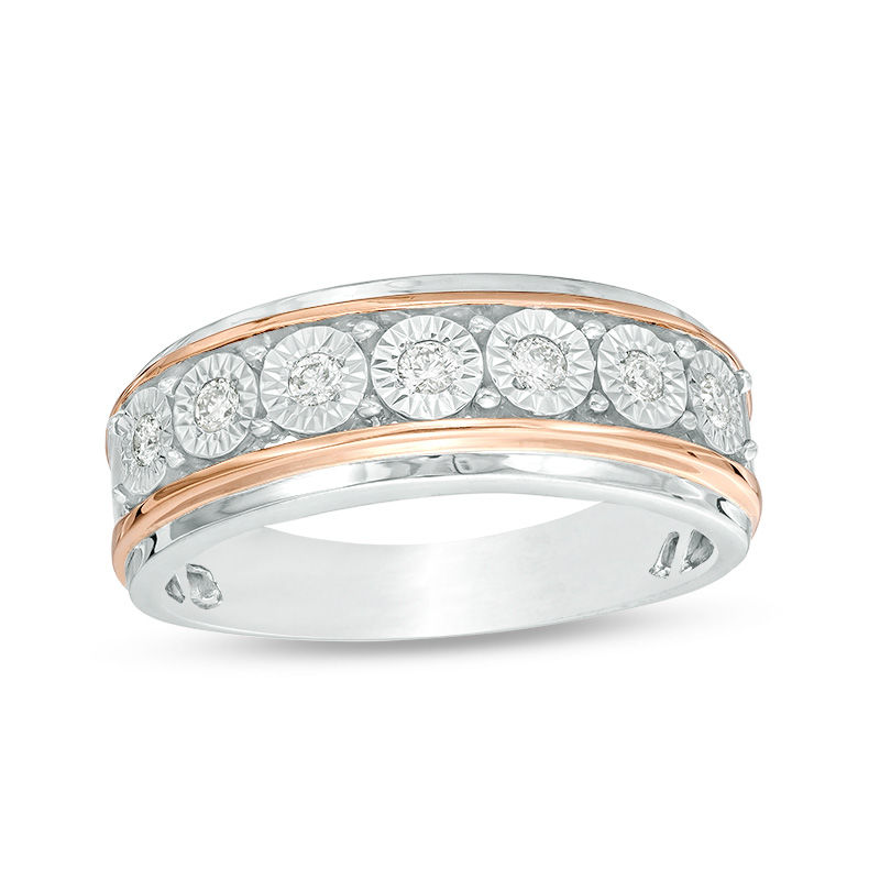 Main Image 1 of 1/4 CT. T.W. Diamond Seven Stone Wedding Band in 10K Two-Tone Gold