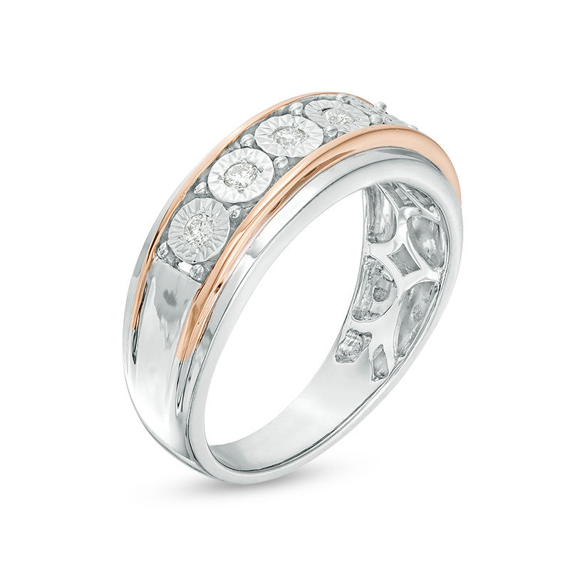 Main Image 3 of 1/4 CT. T.W. Diamond Seven Stone Wedding Band in 10K Two-Tone Gold