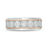 Thumbnail Image 3 of Men's 1/4 CT. T.W. Diamond Seven Stone Wedding Band in 10K Two-Tone Gold