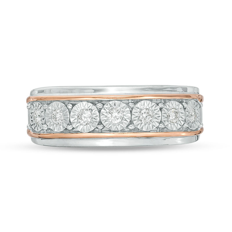 Main Image 4 of 1/4 CT. T.W. Diamond Seven Stone Wedding Band in 10K Two-Tone Gold