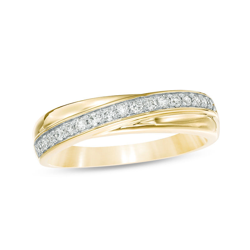 Main Image 1 of 1/5 CT. T.W. Diamond Slant Crossover Wedding Band in 10K Gold