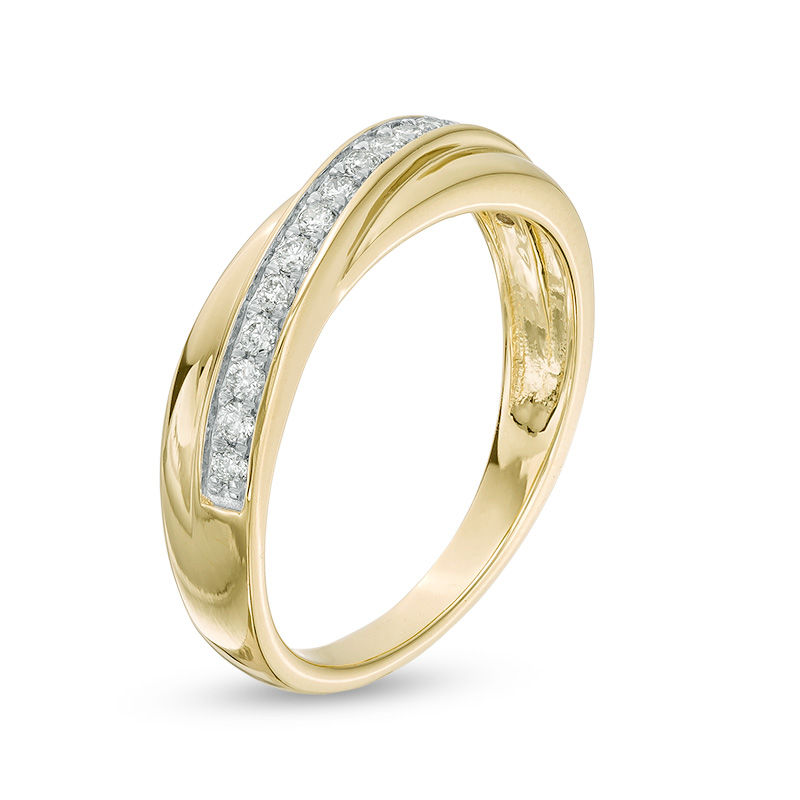 Main Image 3 of 1/5 CT. T.W. Diamond Slant Crossover Wedding Band in 10K Gold