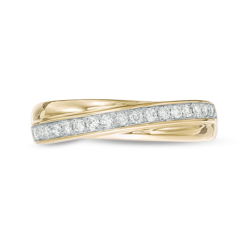 Main Image 4 of 1/5 CT. T.W. Diamond Slant Crossover Wedding Band in 10K Gold