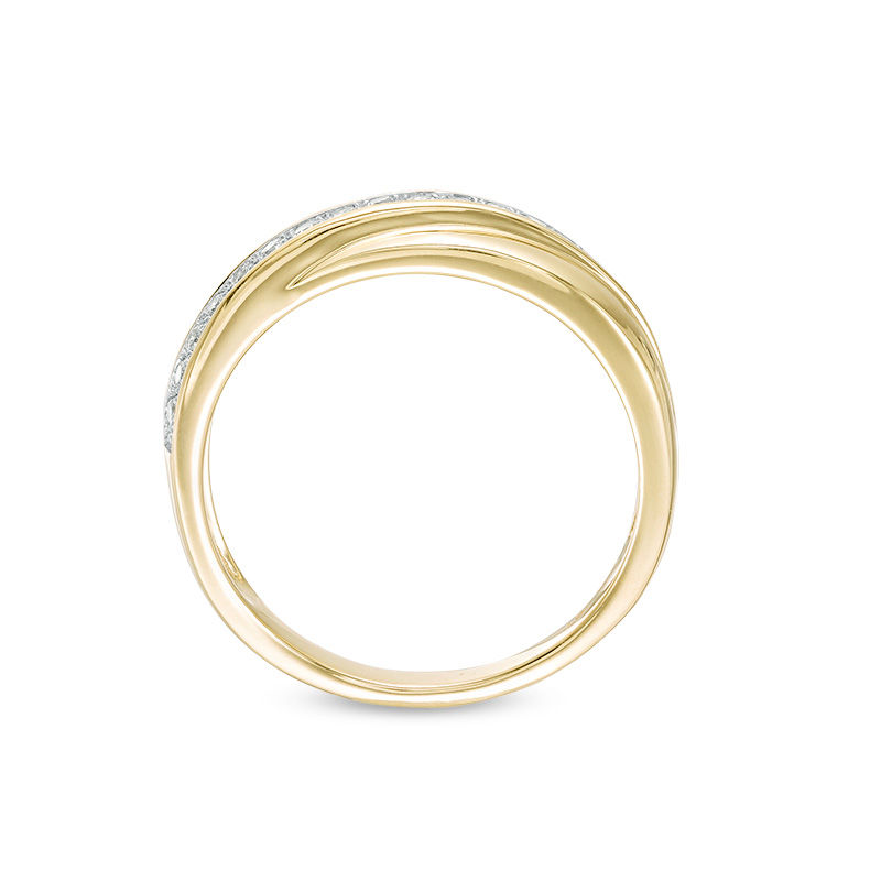 Main Image 5 of 1/5 CT. T.W. Diamond Slant Crossover Wedding Band in 10K Gold
