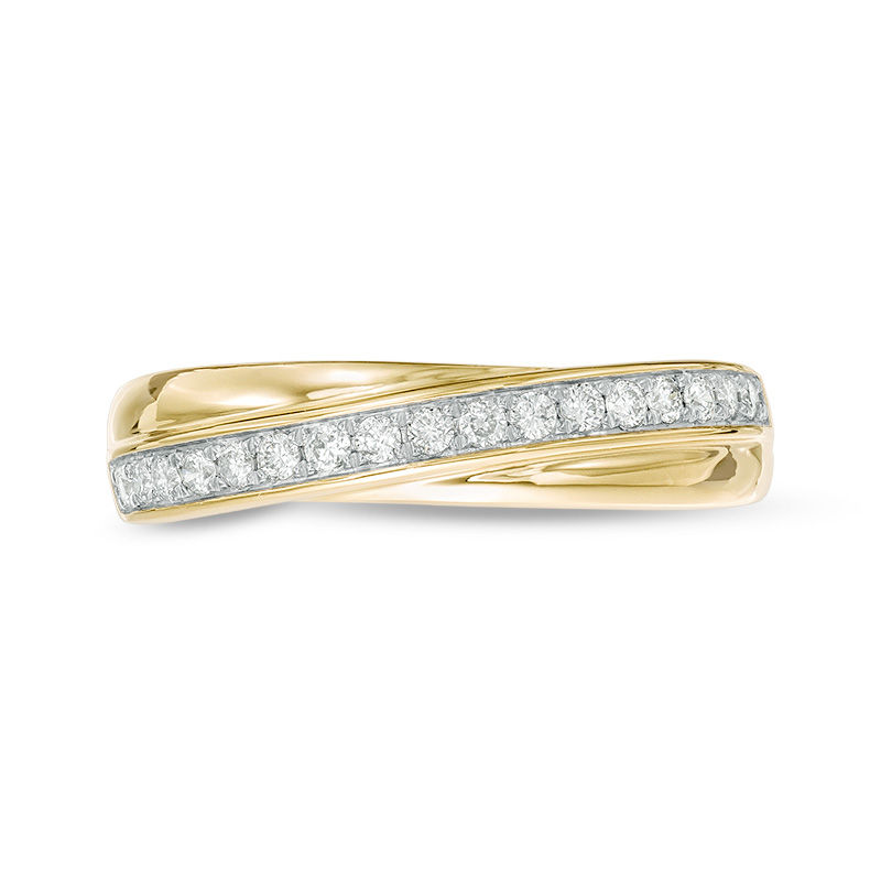 Main Image 6 of 1/5 CT. T.W. Diamond Slant Crossover Wedding Band in 10K Gold
