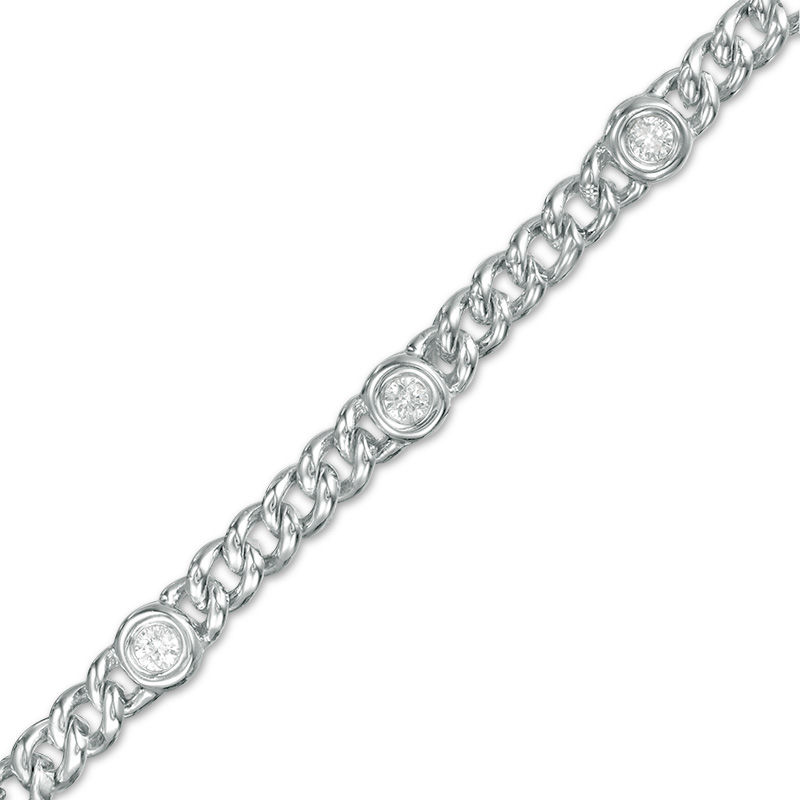 1/2 CT. T.W. Diamond Station Curb Chain Bracelet in 14K White Gold