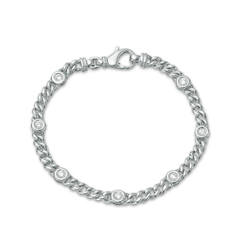1/2 CT. T.W. Diamond Station Curb Chain Bracelet in 14K White Gold