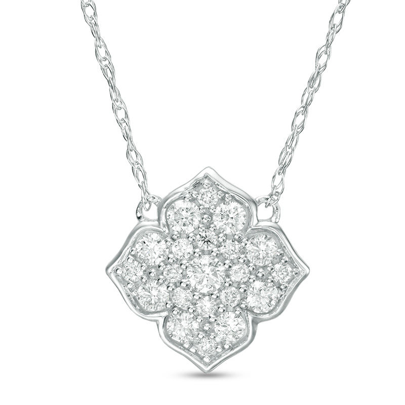 1/4 CT. T.W. Diamond Flower Necklace in 10K White Gold