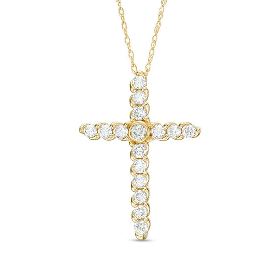 1/2 CT. T.w. Diamond Bypass Cross Pendant in 14K Gold