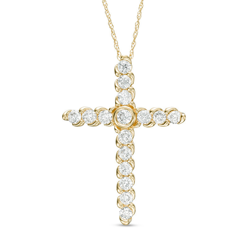 Main Image 1 of 1 CT. T.W. Diamond Bypass Cross Pendant in 14K Gold