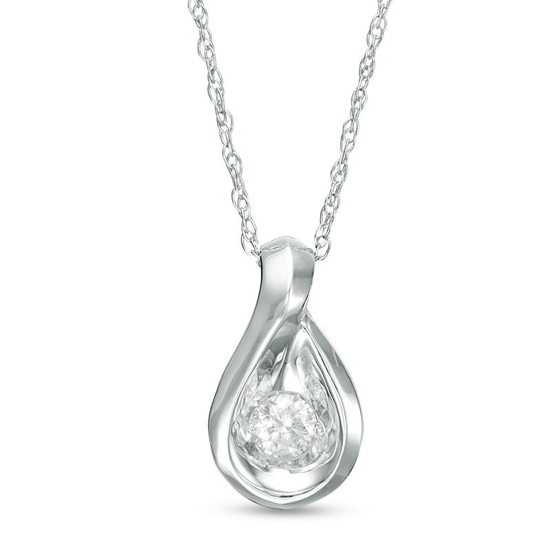 1/10 CT. Diamond Solitaire Teardrop Pendant in 14K White Gold