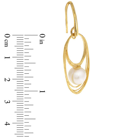 7.5-8.0mm Freshwater Cultured Pearl Double Oval Drop Earrings in 14K Gold