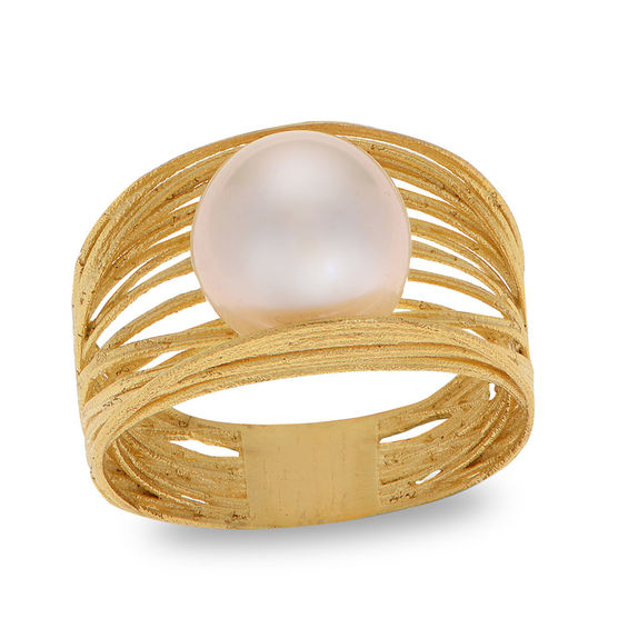 10.0-10.5mm Freshwater Cultured Pearl Multi-Row Concave Ring in 14K Gold