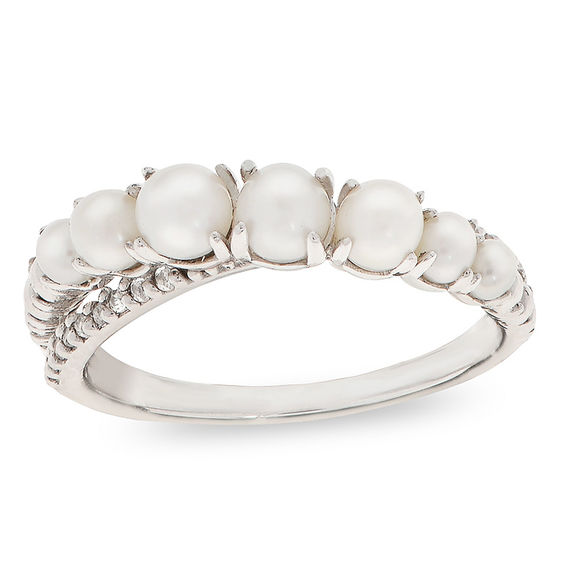 Freshwater Cultured Pearl and White Topaz Crossover Ring Sterling Silver