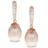 Thumbnail Image 0 of 8.0-8.5mm Oval Pink Freshwater Cultured Pearl and 1/20 CT. T.W. Diamond Drop Earrings in 14K Rose Gold