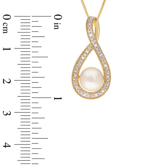 7.0-7.5mm Button Cultured Freshwater Pearl and Diamond Accent Twist Vintage-Style Pendant in 14K Gold